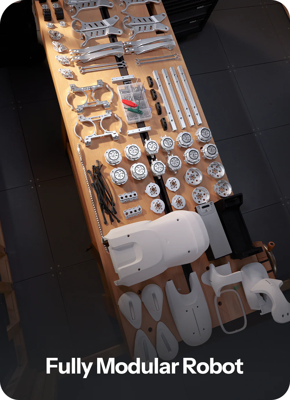Black Panther X components arranged for modular assembly