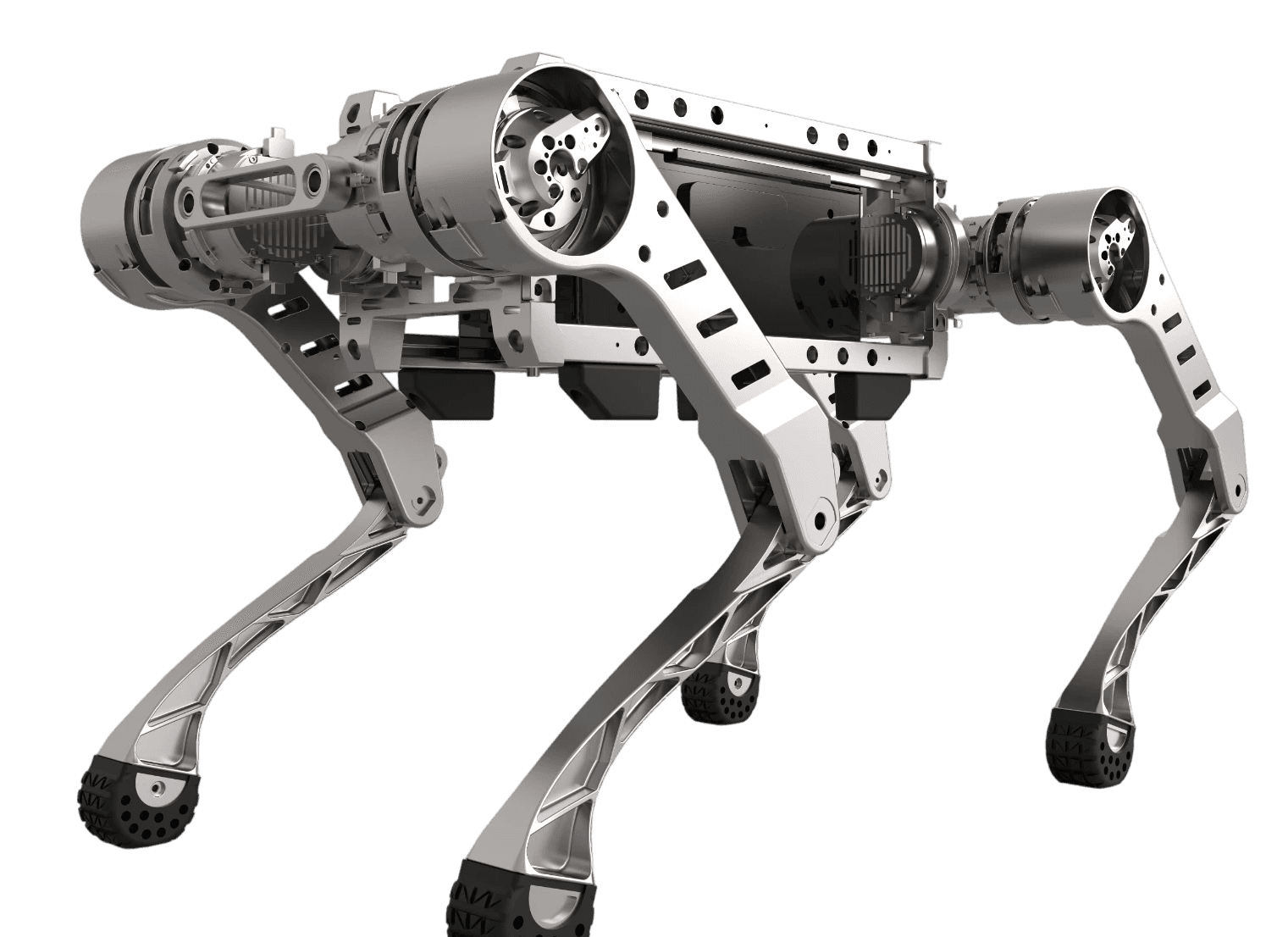 Front three-quarter view of the Black Panther X open-frame robot